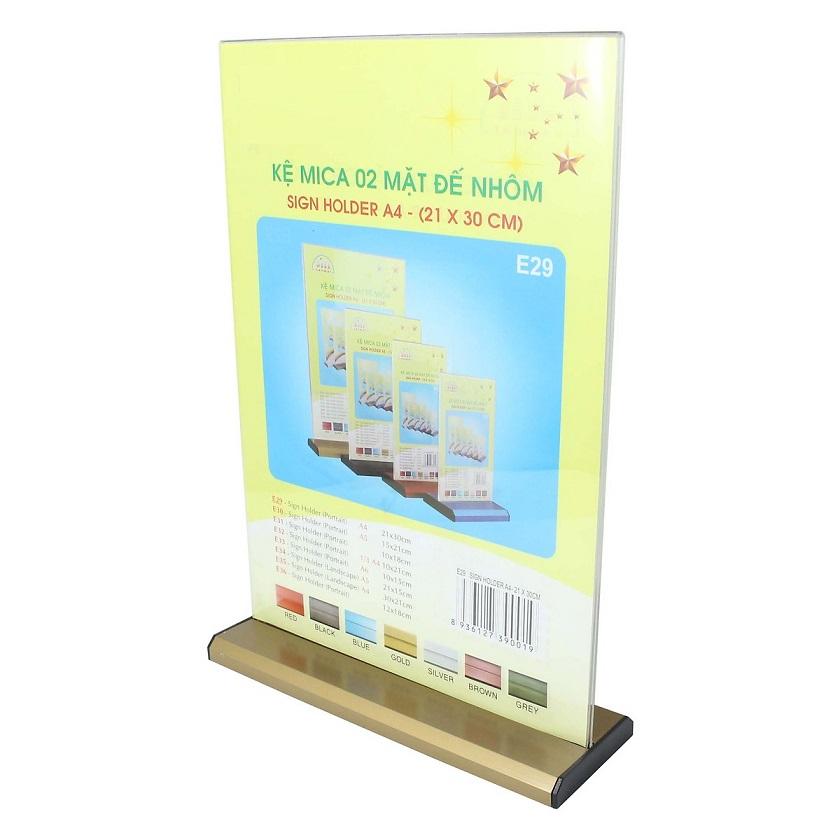 [HCM]Kệ mica 2 mặt A4 đứng đế lùa nhôm E29 kích thước 21x30 cm