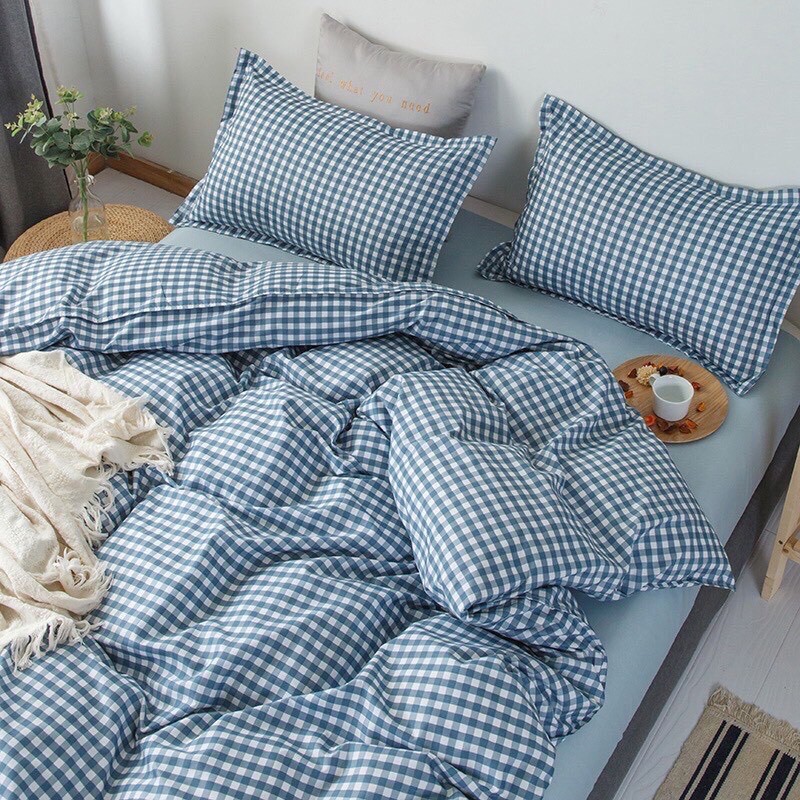 Bộ chăn ga gối cotton poly kẻ M2T Bedding - vỏ chăn, ga giường và 2 vỏ gối nằm - miễn phí bo chun drap đủ size 1m, 1m2, 1m4, 1m6, 1m8, 2m, 2m2