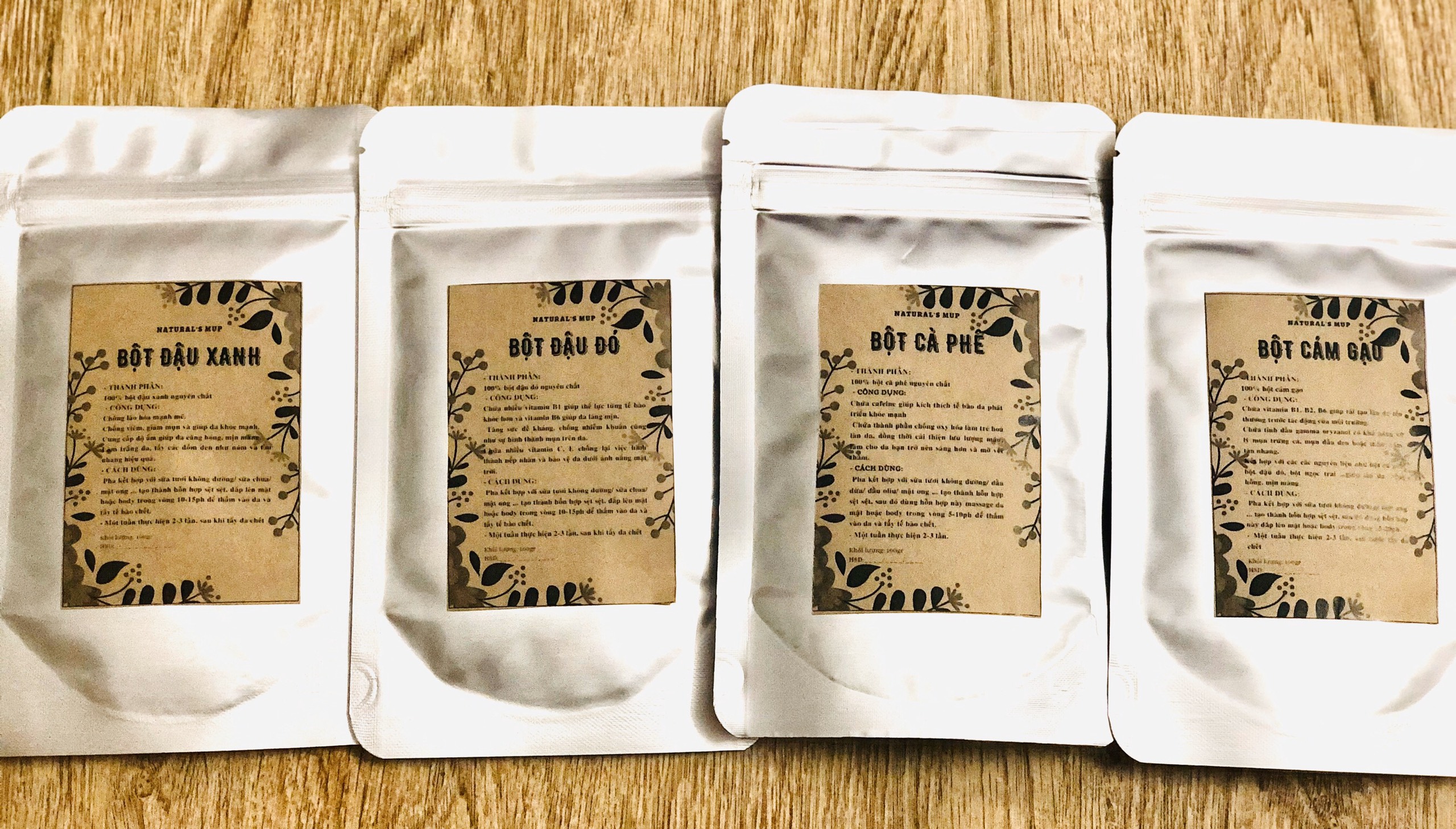 COMBO 4 LOẠI BỘT TẨY DA CHẾT, TẮM TRẮNG, GIẢM MỤN  (bột cà phê, bột đậu đỏ, bột đậu xanh, bột cám gạo)