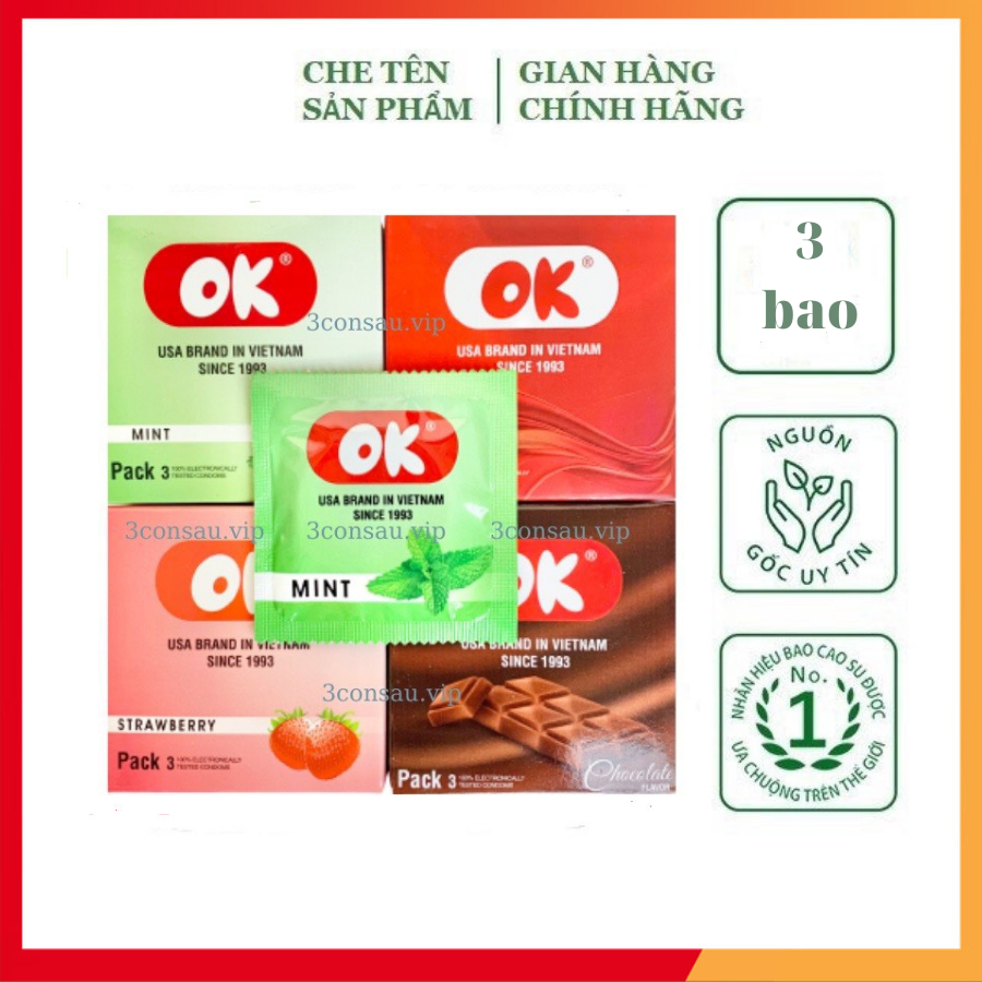 Bao cao su OK hàng Việt Nam chất lượng cao, mùi hương dâu tây, bạc hà