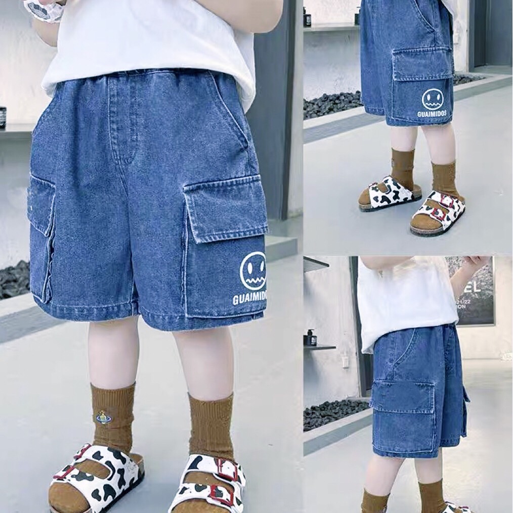 Quần jeans đùi túi hộp cho bé trai