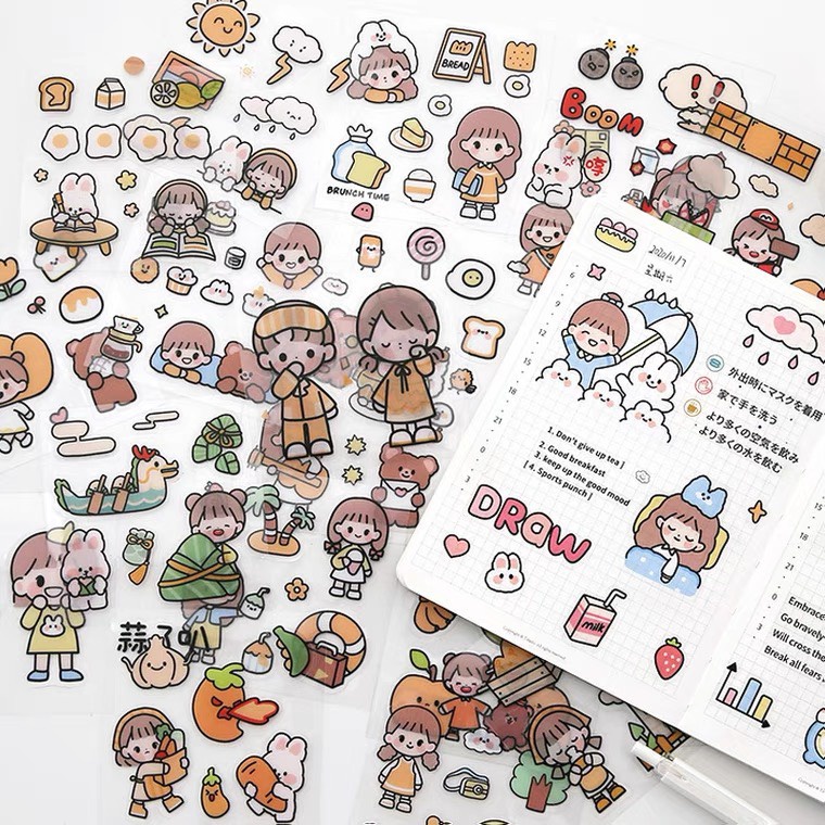 Sticker Cute 2D Dán Bình Nước, Laptop, Điện Thoại (1 Miếng Dán 8x8cm)