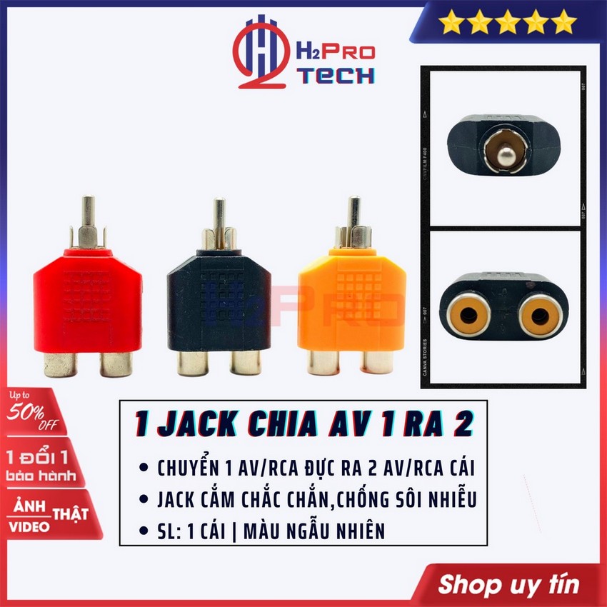 1 Jack Chia Av 1 Ra 2 H2Pro Bền Cao Cấp Chống Nhiễu-Sôi, Rắc Chia 1 Av/Rca Ra 2 Av/Rca Cái Chân Thẳng-H2Pro Tech