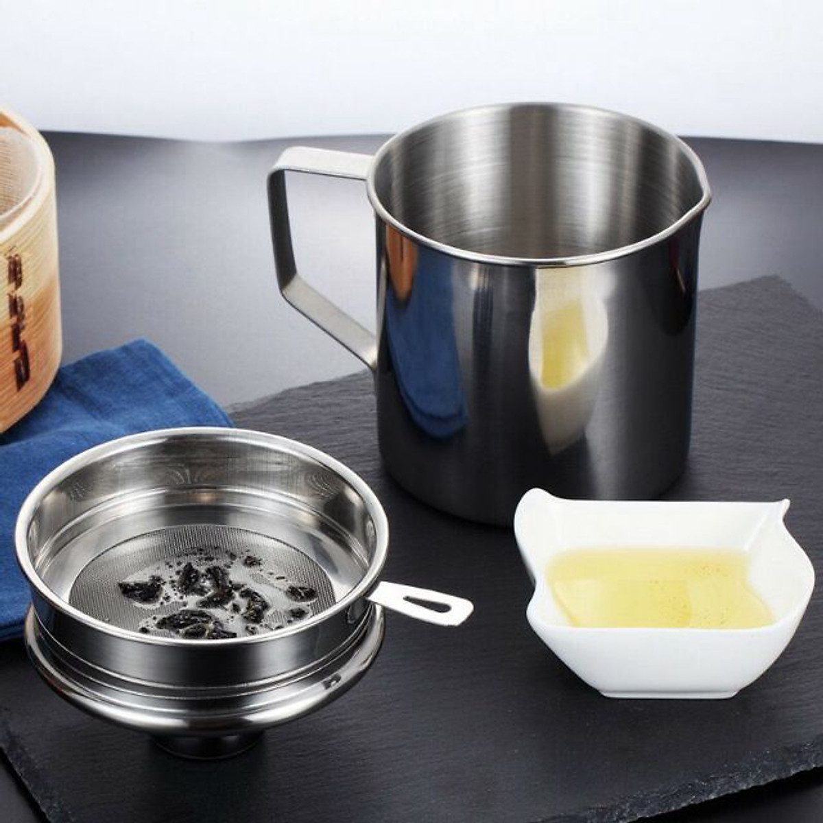 Ca Lọc Dầu Ăn, Bình Lọc Dầu Ăn Đa Năng Có Lưới Lọc Cặn Inox 304
