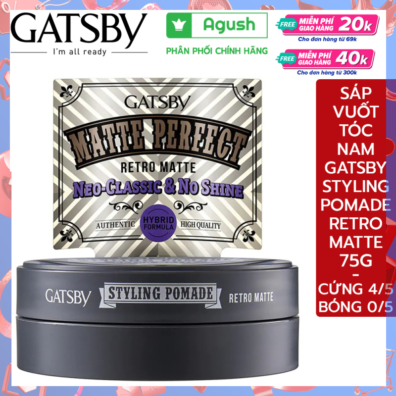 Sáp vuốt tóc nam Gatsby Styling Pomade x Wax Retro Matte tạo kiểu Matte Perfect 75g không bóng rất cứng giữ nếp rất lâu dễ gội sạch thơm hương trái cây giá rẻ