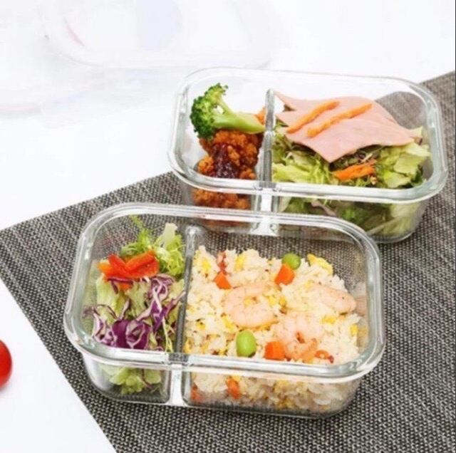 Thố Thủy Tinh hình chữ nhật 2 ngăn