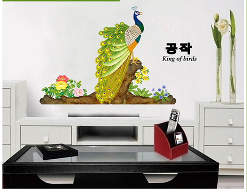 Decal dán tường chim công có keo sẵn PK90