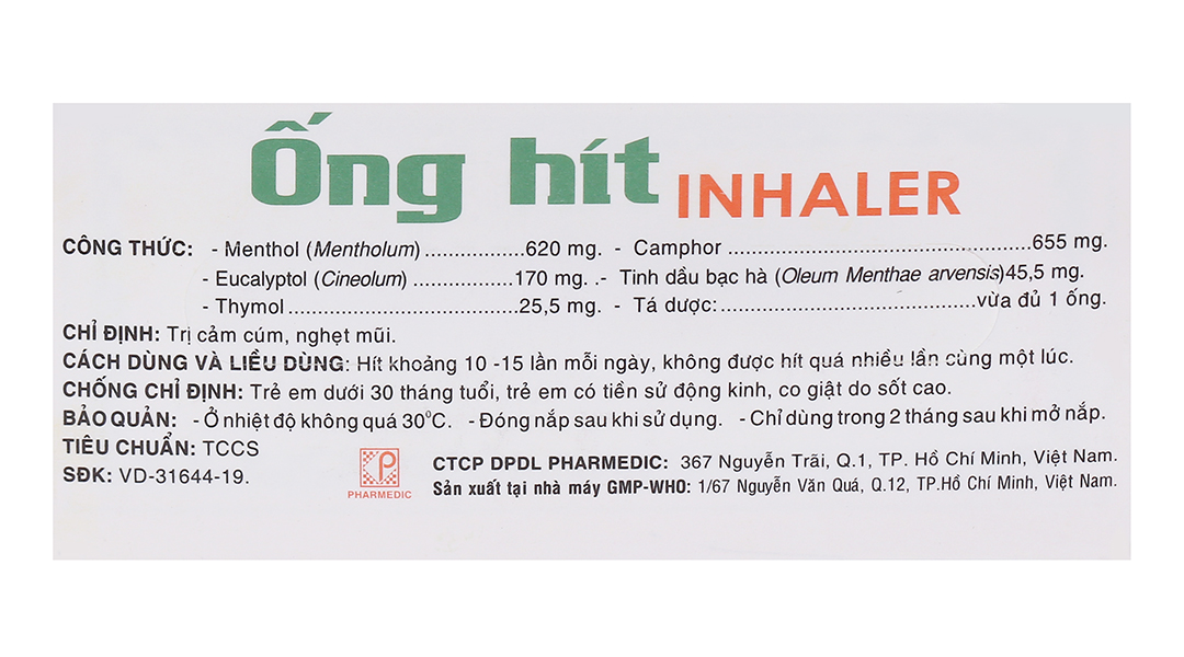 Ống hít thông mũi INHALER PHARMEDIC.
