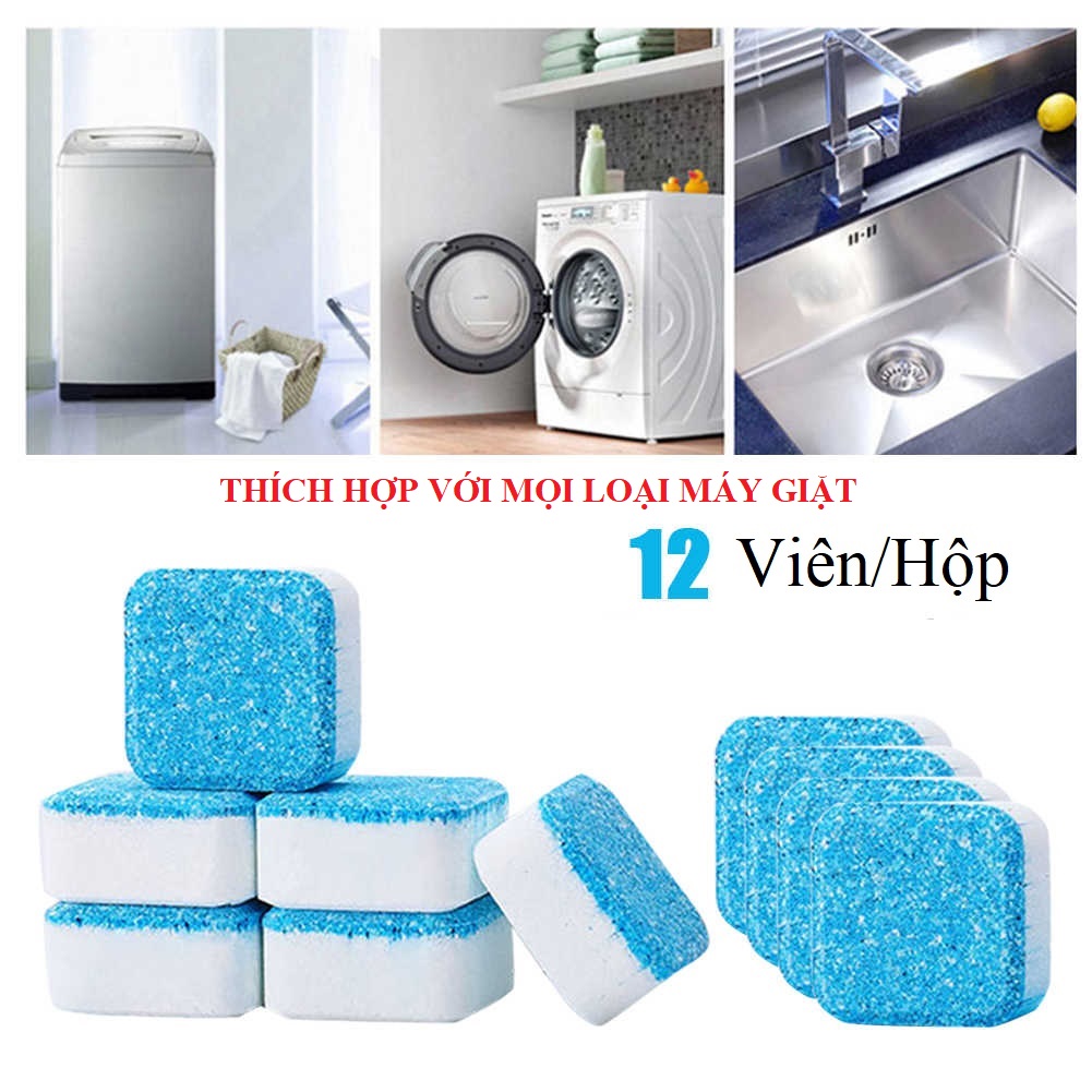 Hộp 12 Viên Tẩy Lồng Máy Giặt - Hộp 12 viên tẩy vệ sinh lồng máy giặt cực mạnh - Chất Tẩy Vệ Sinh Lồng Máy Giặt, Diệt Vi Khuẩn Và Cặn Dơ Trong Lồng Máy Giặt