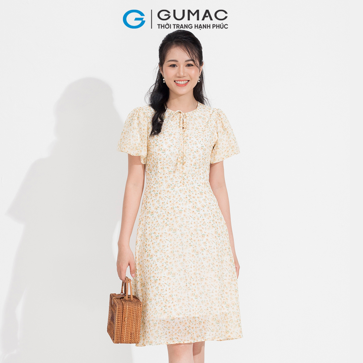 Đầm a gumac, đầm hoa nơ cổ dd05083