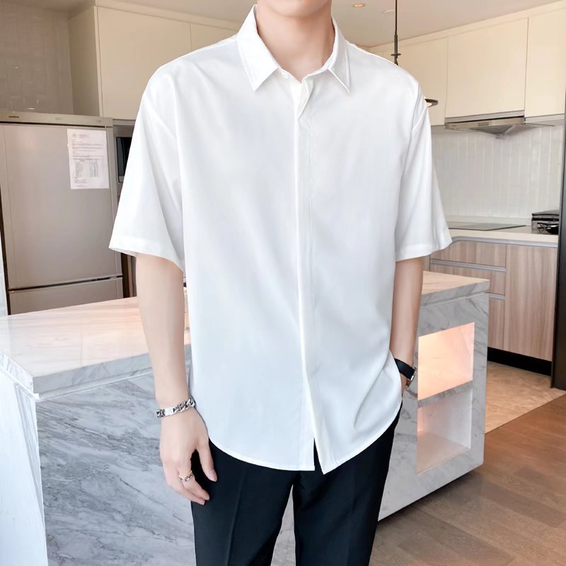 Áo sơ mi rộng tay ngắn nhiều màu unisex nam nữ GIẤU NÚT chuẩn form Hàn Quốc vải lụa mềm mịn mát 40-90kg MRN02