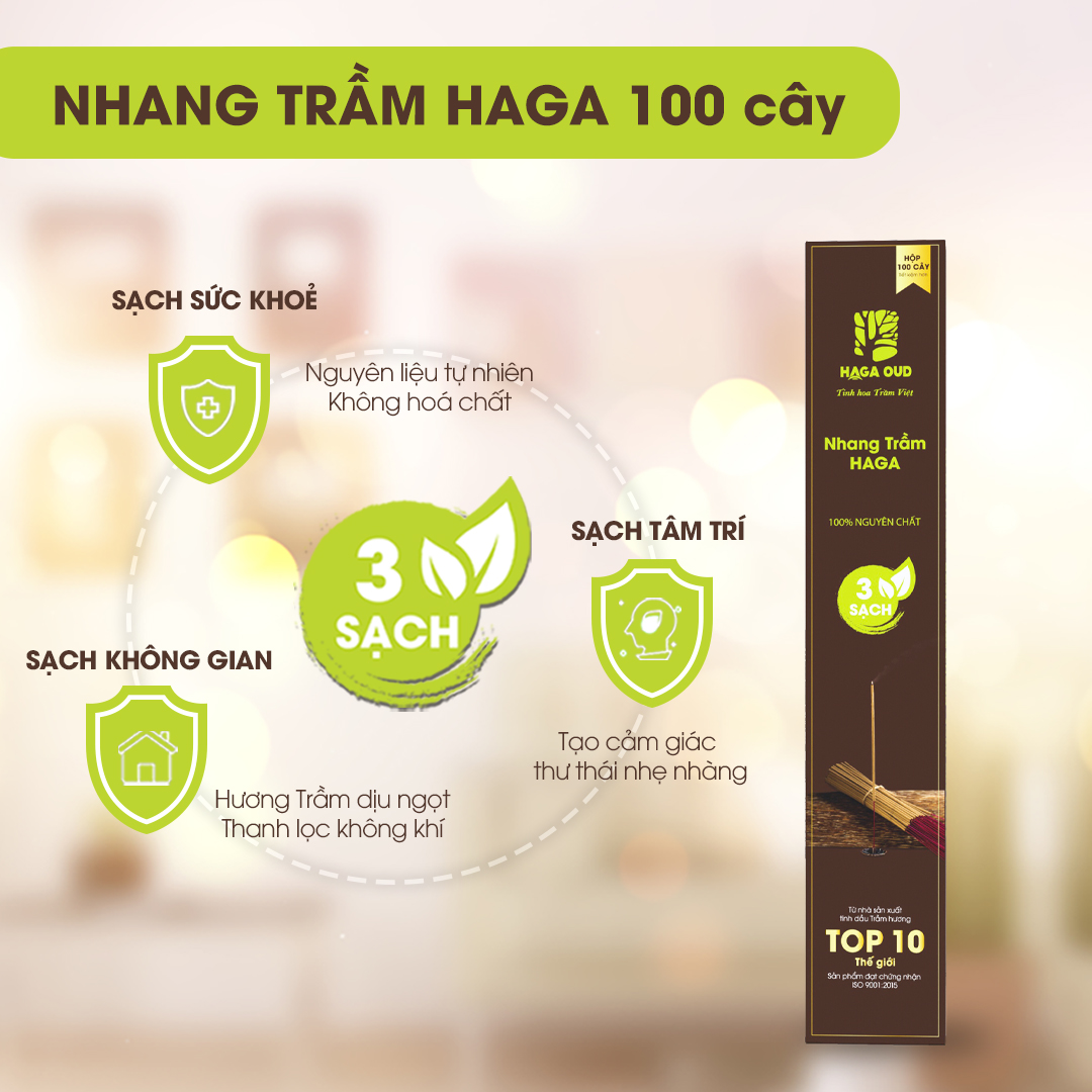 Nhang Trầm HAGA 40cm 3 sạch 100 cây