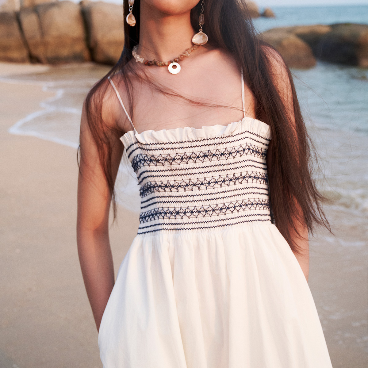 DOTTIE - Đầm maxi chạy trang trí - Trắng - D0598