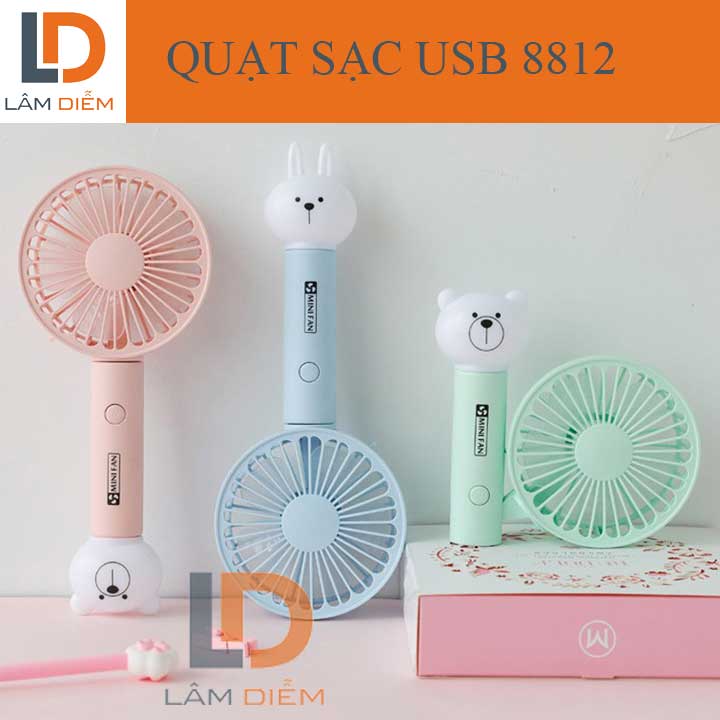 QUẠT CẦM TAY SẠC USB GẤP GỌN CÓ ĐÈN LED 8812