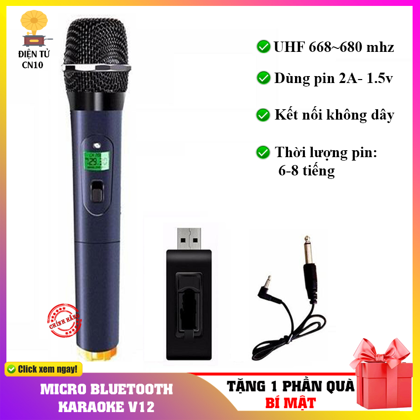 [HCM giao trong 2-4h] -Micro Không Dây V12 FreeShip - Đa Năng Dùng Cho Loa Kéo Ampli Loa Bluetooth -Hát Nhẹ Nghe Rất Hay-[CN10 Store]