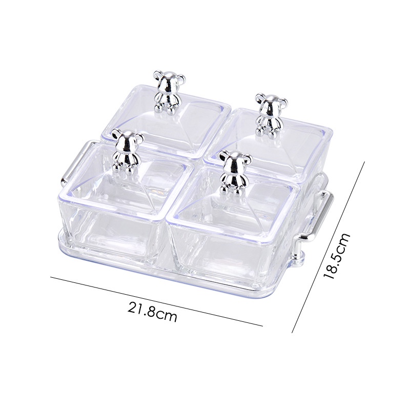 Hàng sẵn - khay đựng mứt tết 2023, hũ thủy tinh đựng trái cây sấy khô, đồ ăn vặt nắp có gấu bearbrick