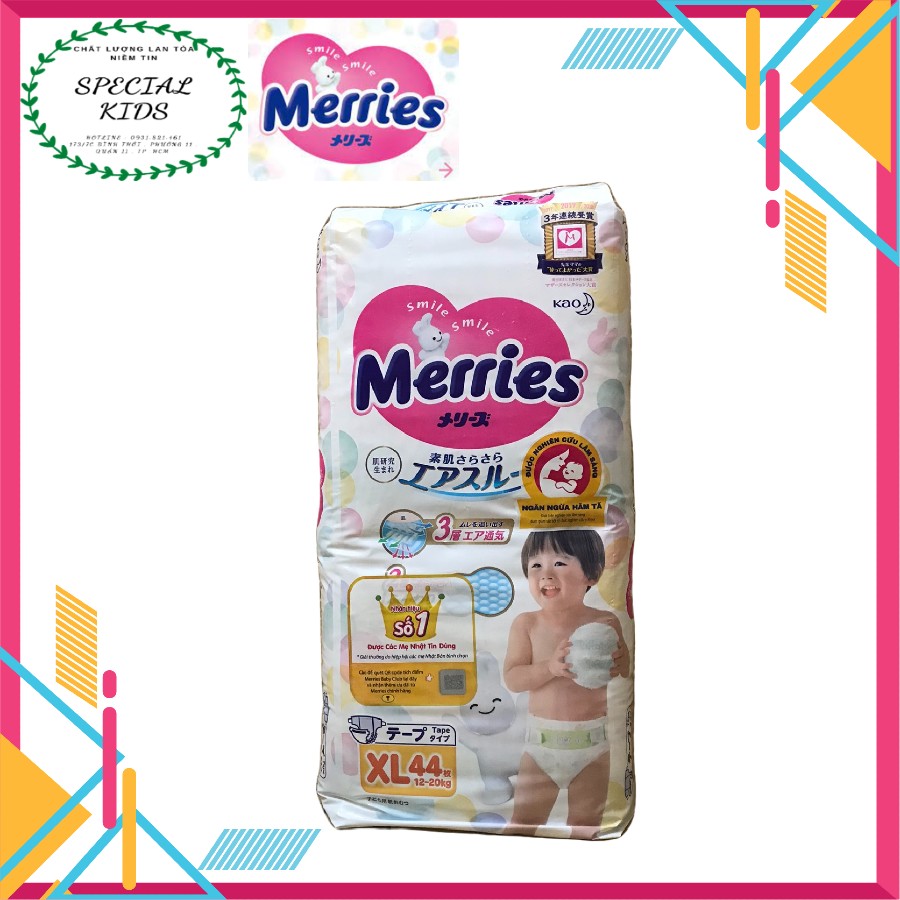 [TEM PHỤ CHÍNH HÃNG KAO] Tã/Bỉm DÁN Merries nội địa Nhật Size XL44 (12-20kg)