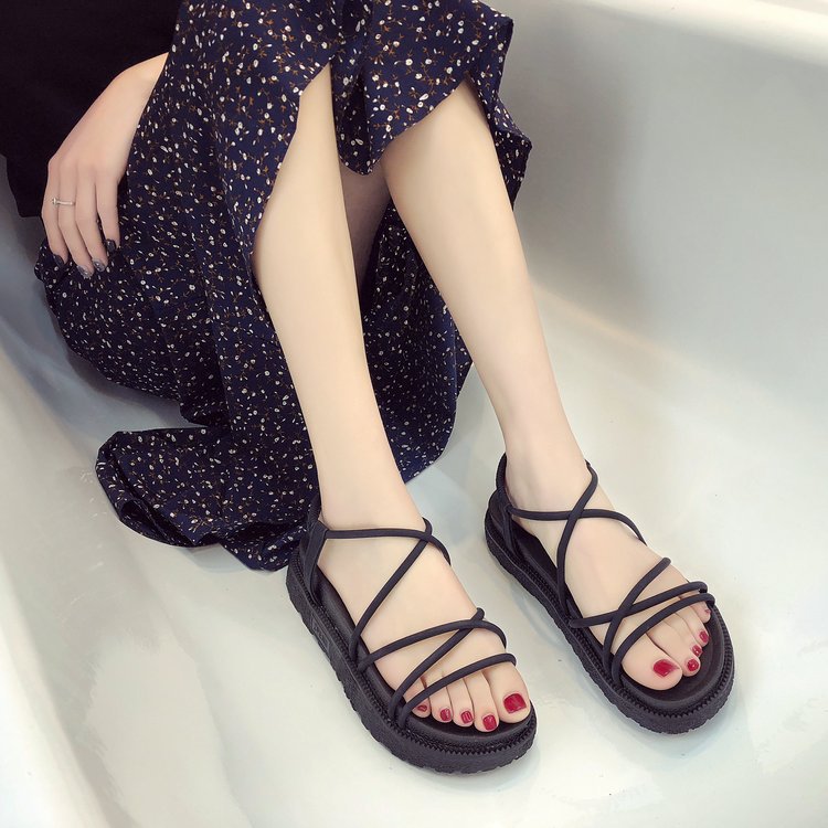 2E01 Dép sandal cao su quai chéo đan xen chuchu