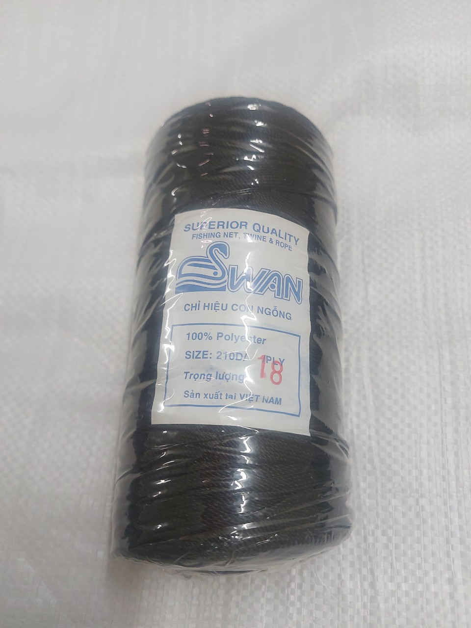 Chỉ đen, chỉ bóng không giãn hiệu con ngỗng, chỉ may bao, dây dù đen, dây đan lưới số 18