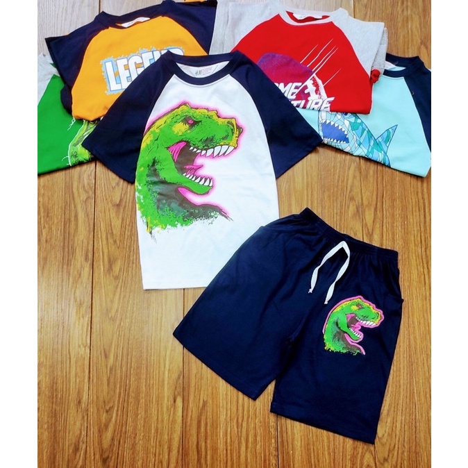Đồ bộ ngắn tay thun cotton bé trai HM size đại 6-16T