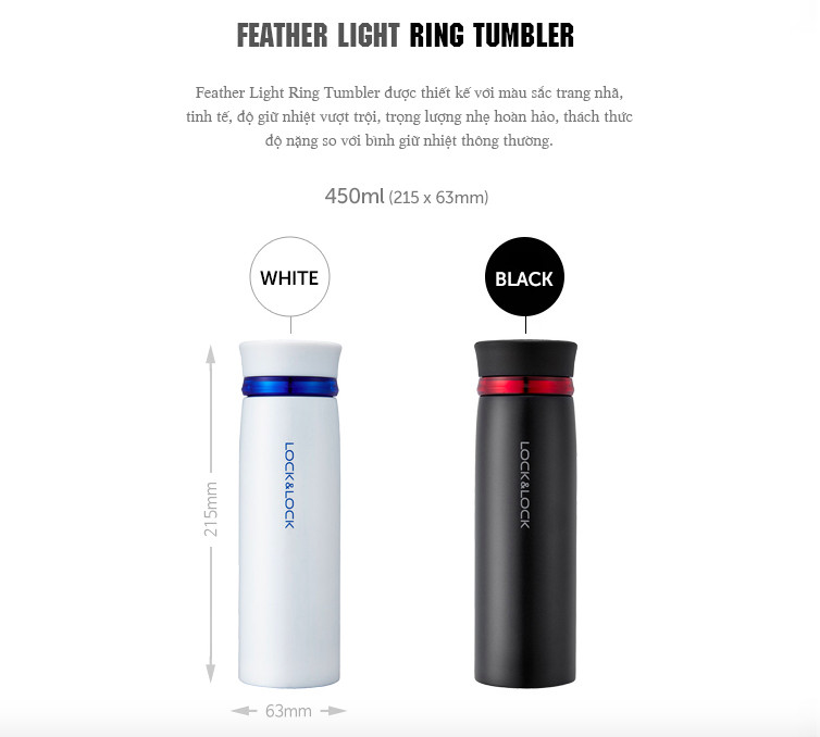 [HCM]Bình giữ nhiệt Lock&Lock Feather Light 450ml LHC4131BKR