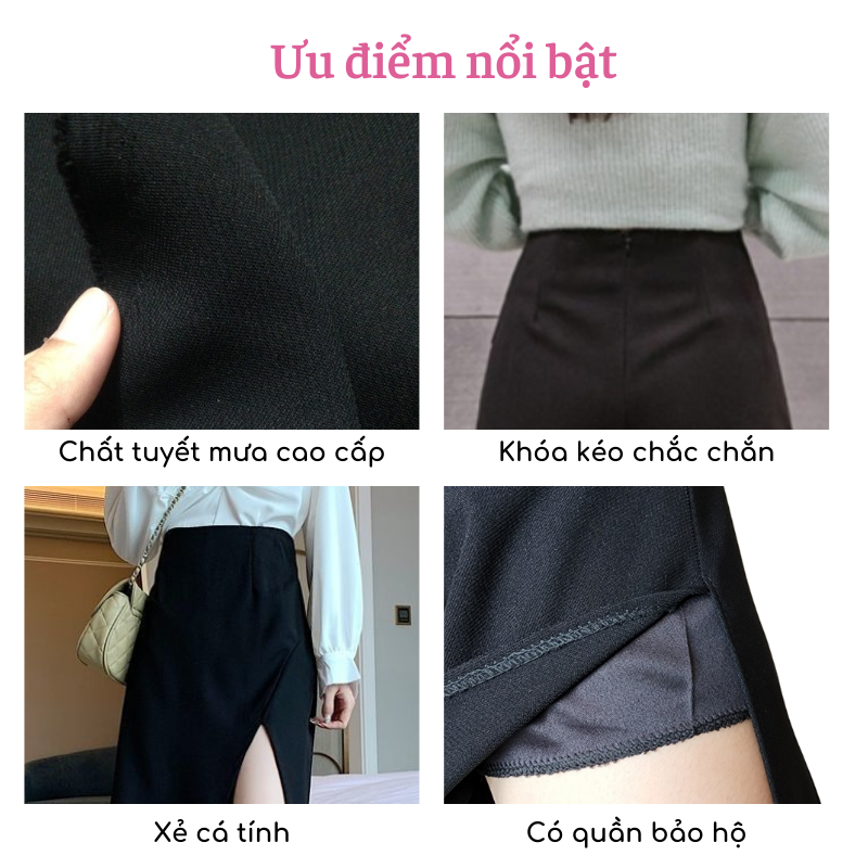 Chân váy dài qua gối Midi xẻ tà vạt chéo phong cách Hàn Quốc cá tính trẻ trung sang trọng có big size Mely Fashion CV22