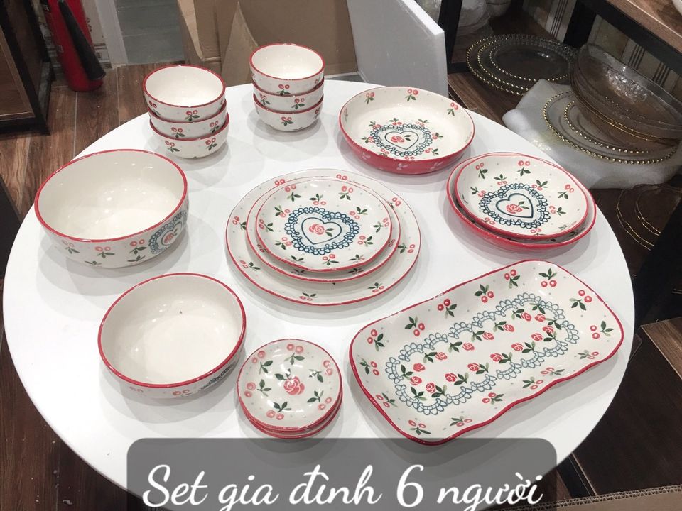[Có sẵn] Bộ sưu tập đĩa họa tiết cherry đỏ