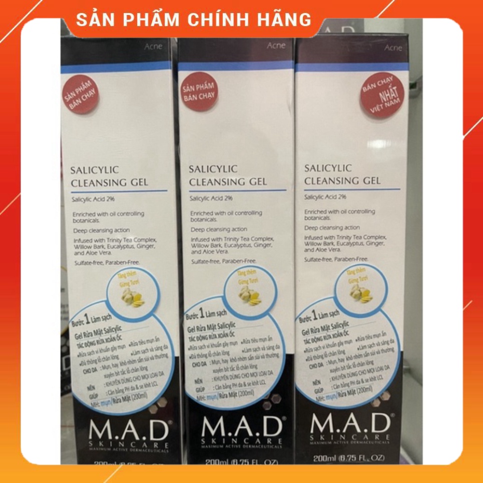 Gel rửa mặt làm sạch mụn M.A.D Salicylic Cleansing Gel 200ML