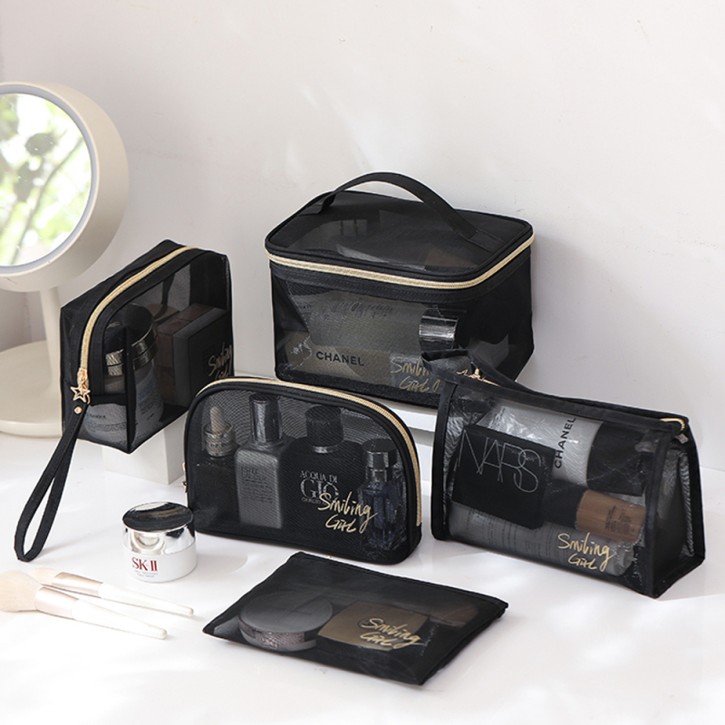 Onuobao Bộ 5 túi đựng mỹ phẩm trang điểm thiết kế lưới đen sức chứa lớn tiện lợi cho nữ (Sản phẩm có nhiều phiên bản lựa chọn, vui lòng chọn đúng sản phẩm cần mua) - INTL