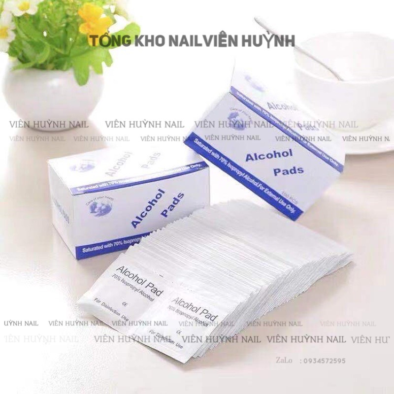 Bông tẩm cồn nail , hộp 100 miếng bông tẩm cồn dùng lau móng