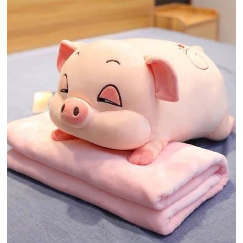 Chăn gối ôm 3 trong 1 hình heo lười dễ thương, gối ôm kèm chăn, gối ôm hình heo, lợn, Bộ Gối Ngủ Văn Phòng, Mềm Mịn, Siêu Ấm, Gọn Nhẹ, Tiện Lợi