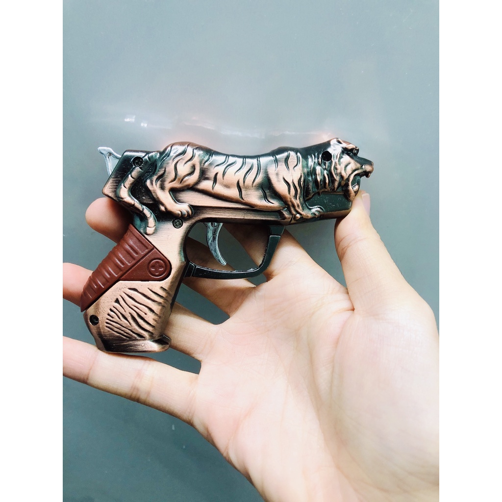 Hột quẹt bật lửa mô hình sú.n.g con cọp có đèn pin 11cm