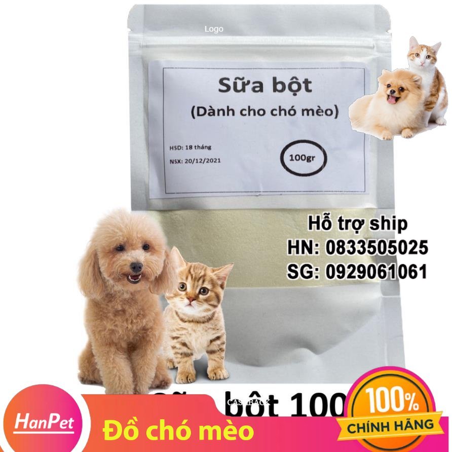 Hanpet - Sữa bột zip 100gr Sữa cho chó mèo dạng bột