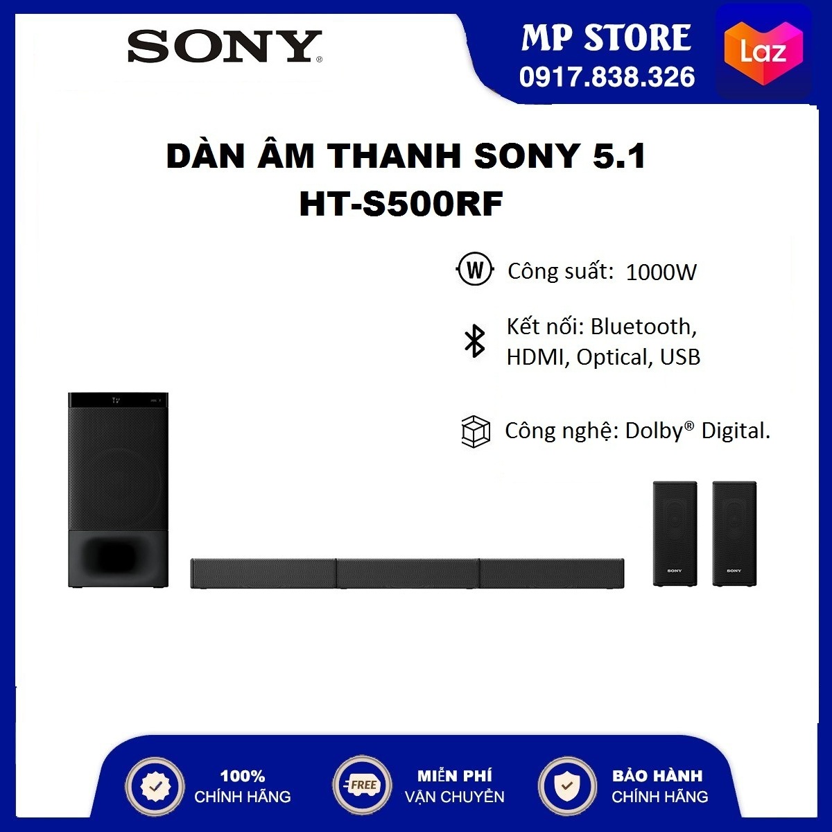 [Trả góp 0%][XẢ KHO] Dàn âm thanh sound bar Sony 5.1 HT-S500RF