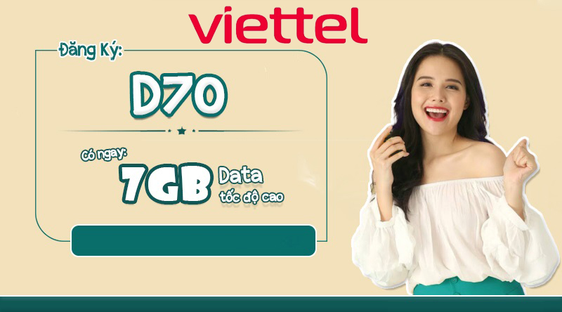 [Miễn phí tháng đầu] Sim Data 4G Viettel D70 mỗi tháng có 7GB/tháng