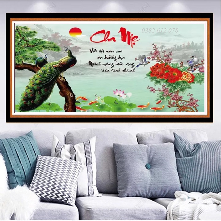 Tranh Đính Đá Cha Mẹ - Tranh Chưa Đính