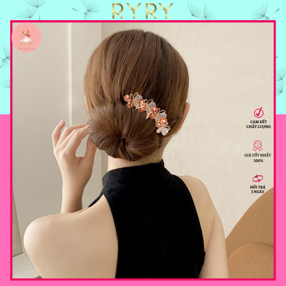 Lược Cài Tóc Đính Đá Hình Bướm Xinh Xắn