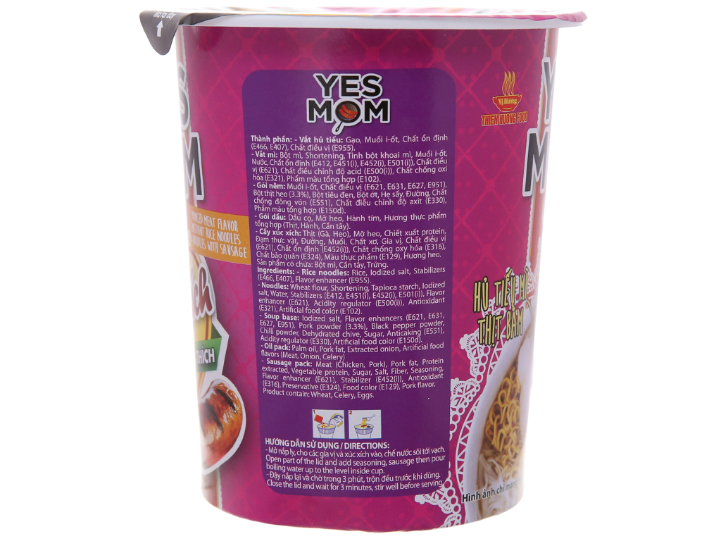 Thùng 24 ly hủ tiếu mì Yes Mom thịt bằm 76g (có cây xúc xích thật)