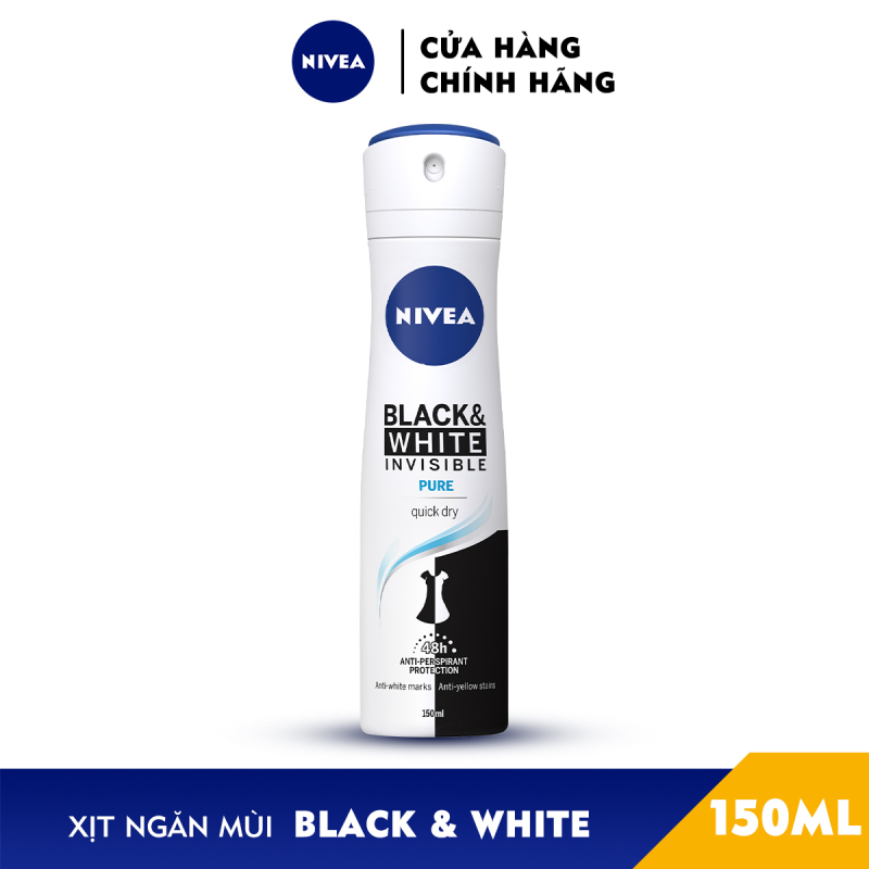Xịt Ngăn Mùi NIVEA Black & White Ngăn Vệt Ố Vàng Vượt Trội 5in1 (150ml) - 82230 cao cấp