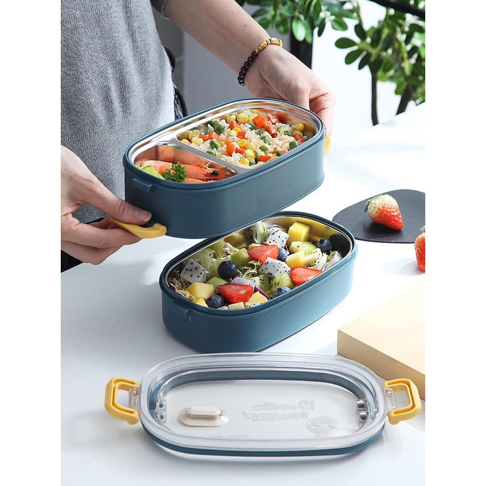 [HỘP CƠM INOX HÀN QUỐC] Hộp đựng cơm 2 tầng lõi inox phong cách Hàn quốc, dễ dàng vận chuyển