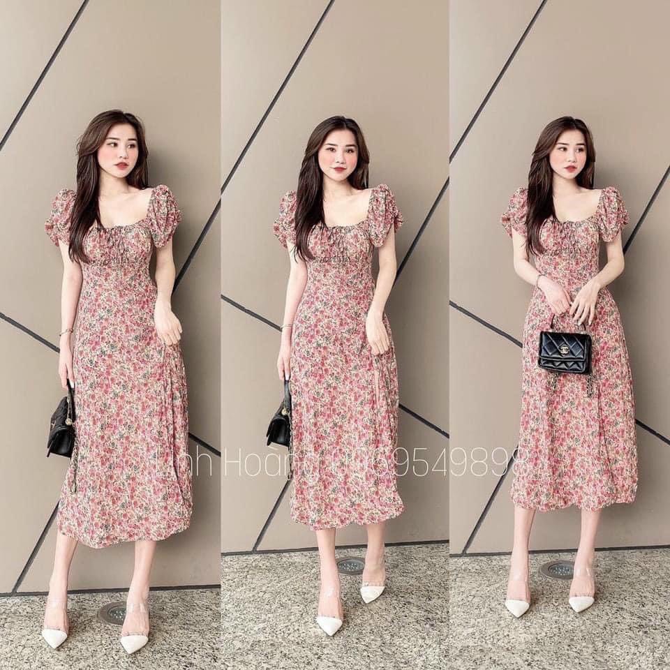 váy hoa rút ngực xẻ tà( có mút ngực)
