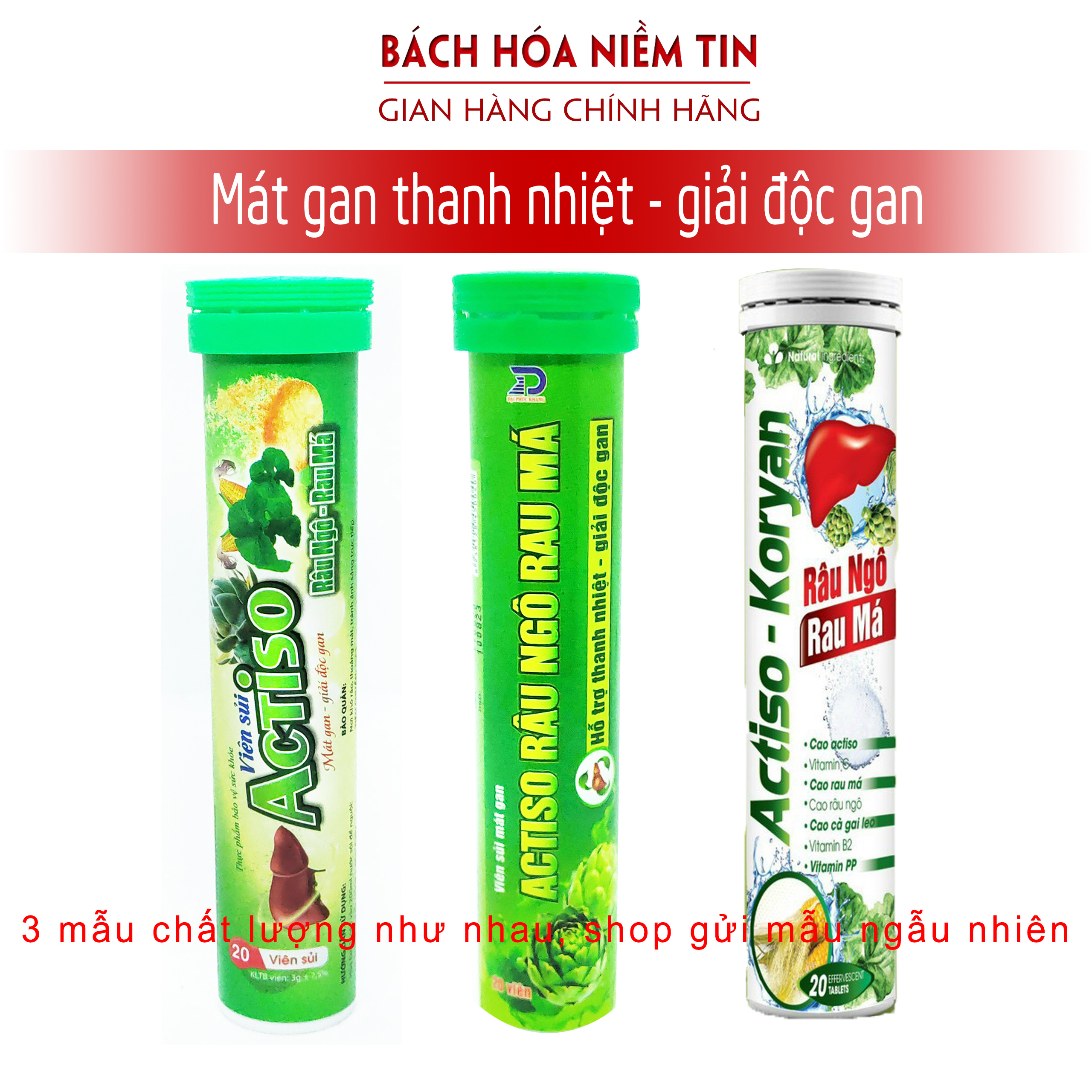 Combo 5 tuýp Sủi giải độc gan- ACTISO Râu Ngô Rau Má - Tuýp 20 viên - Thanh nhiệt mát gan hiệu quả