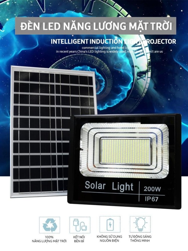 Đèn Led Pha Năng Lượng Mặt Trời Solar Light 200W- 400 Chip Led, Ánh Sáng Trắng