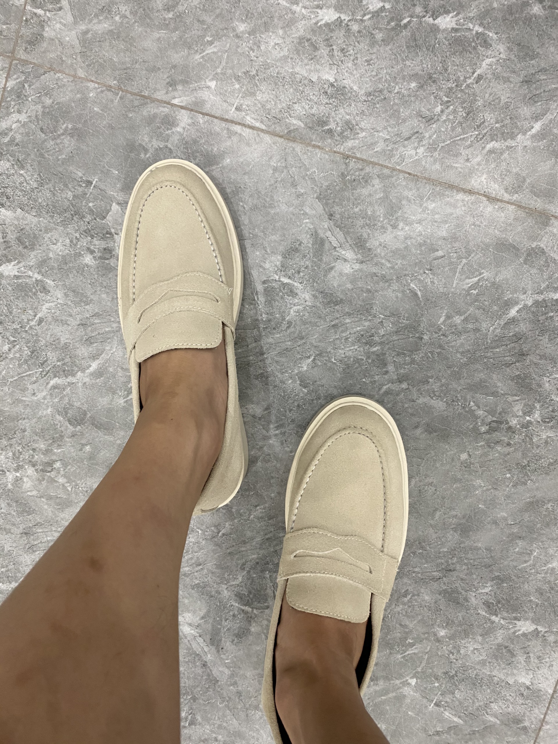 Giày Loafer tan da lộn, giày lười nam màu be