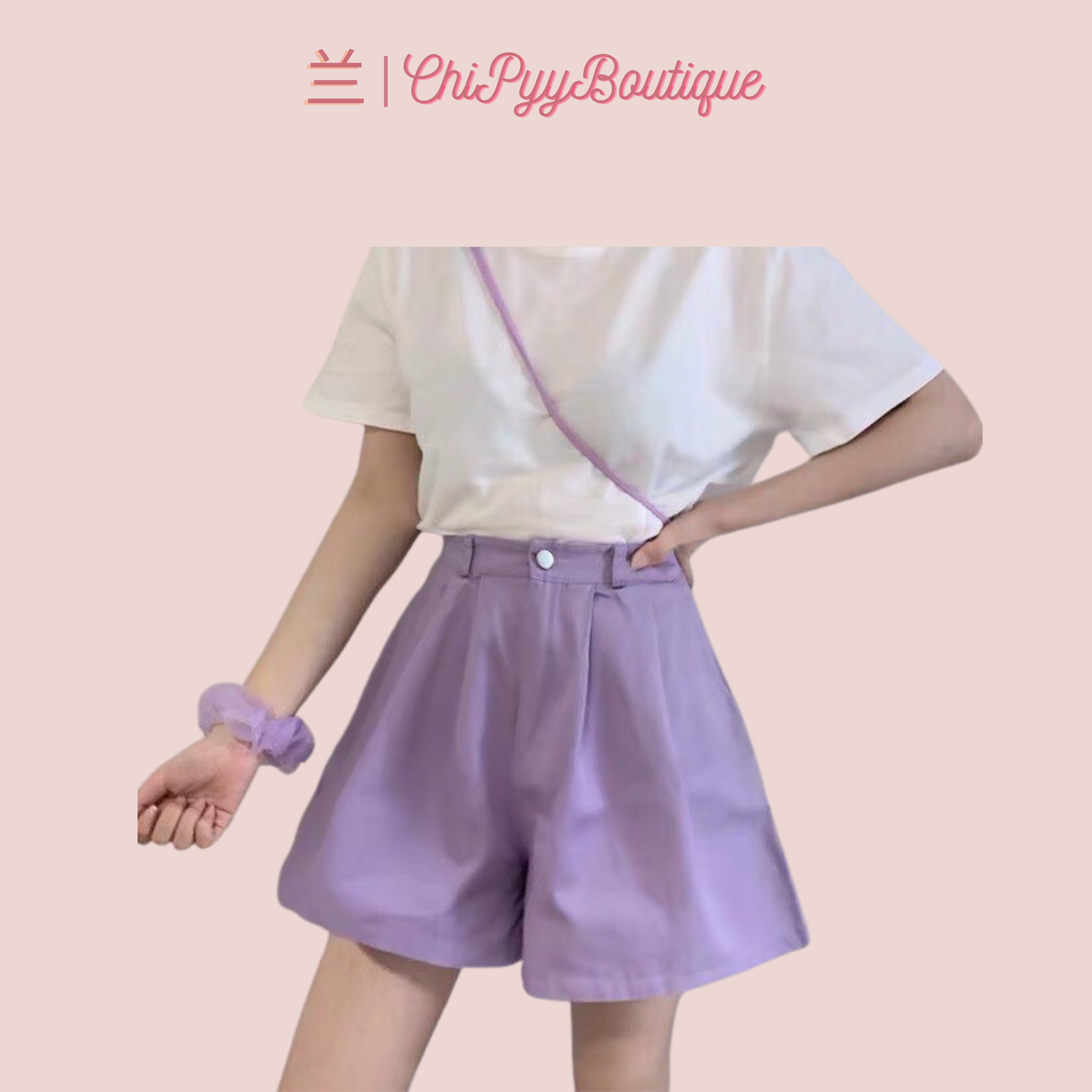 Quần shorts đùi kaki ống rộng dài trên gối màu trơn basic unisex 3 màu tím - đen - kem mặc mát lưng dây kéo form chuẩn freesize dưới 60kg - ChiPyyBoutique