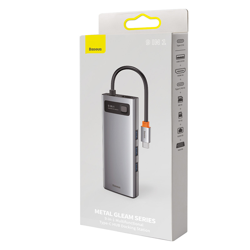 NEW丨 Baseus USB C HUB to HDMI tương thích với VGA Bộ chuyển đổi USB 3.0 9/11 trong 1 Đế cắm USB Type C HUB cho MacBook Pro Air PD RJ45 SD Card Reader