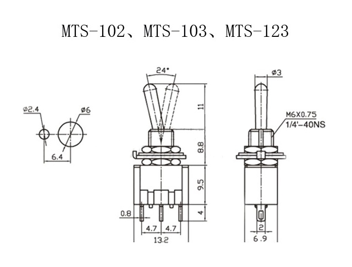 Công Tắc Gạt MTS-102 - MTS-103 - 3A/250V 6A/125V