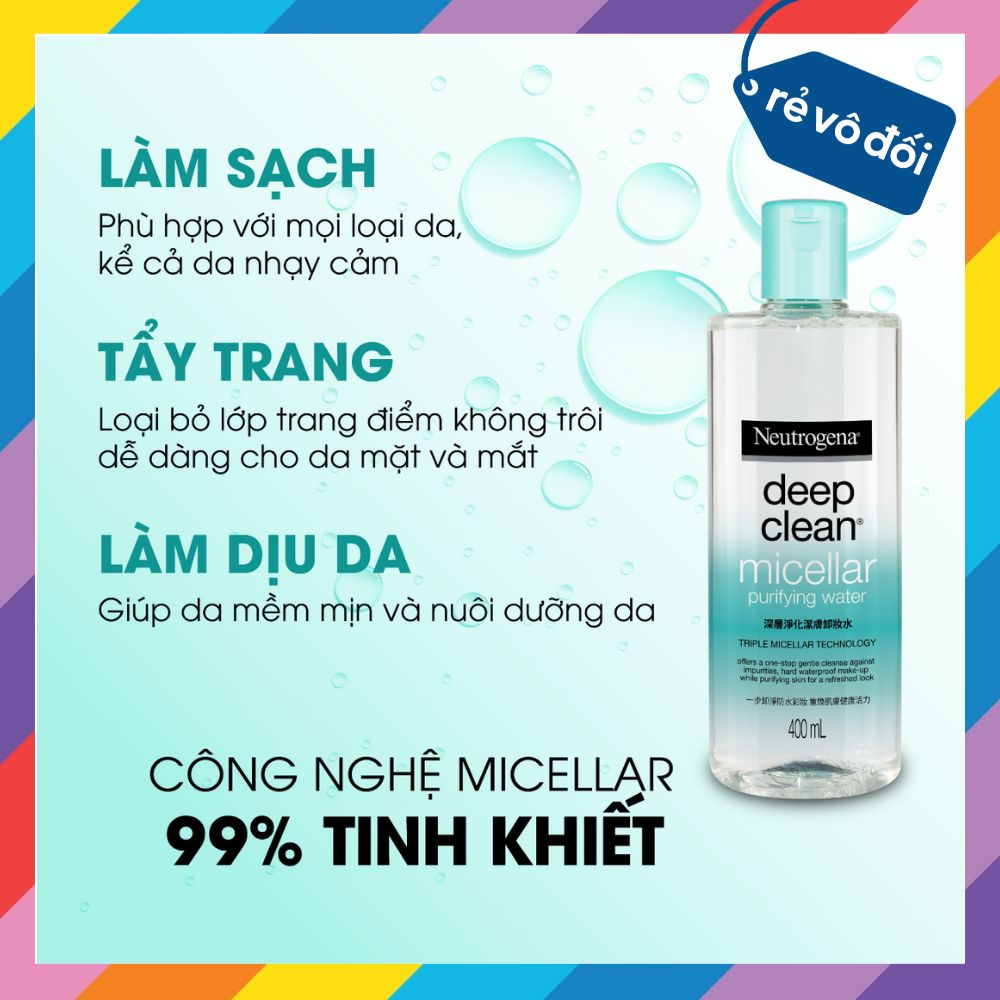 Combo Neutrogena Làm Sạch và Cân Bằng Da (Tẩy Trang Neutrogena 400ml & Nước Hoa Hồng Neutrogena 150ml)