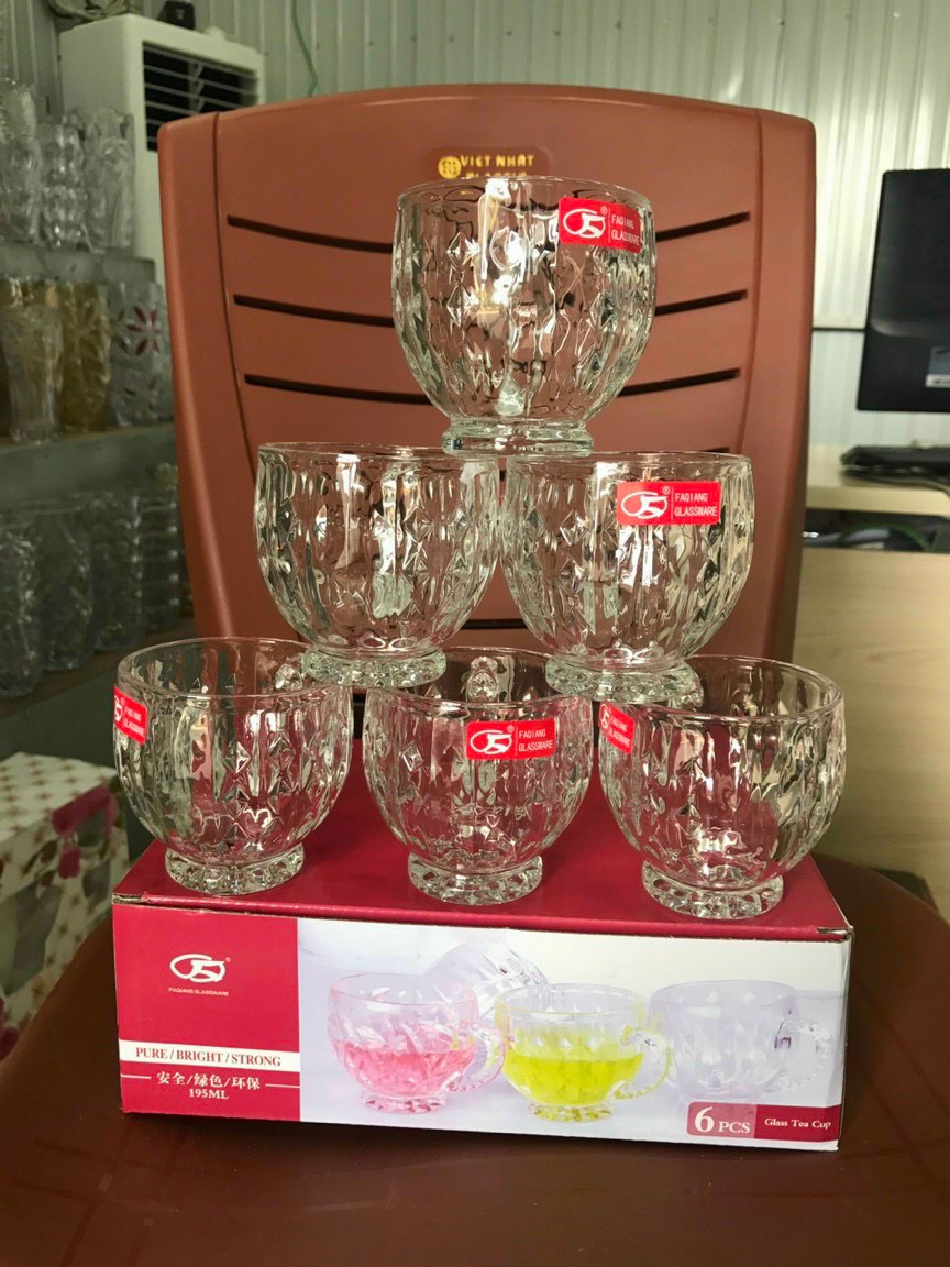 Bộ 6 ly cốc thủy tinh có quai trắng