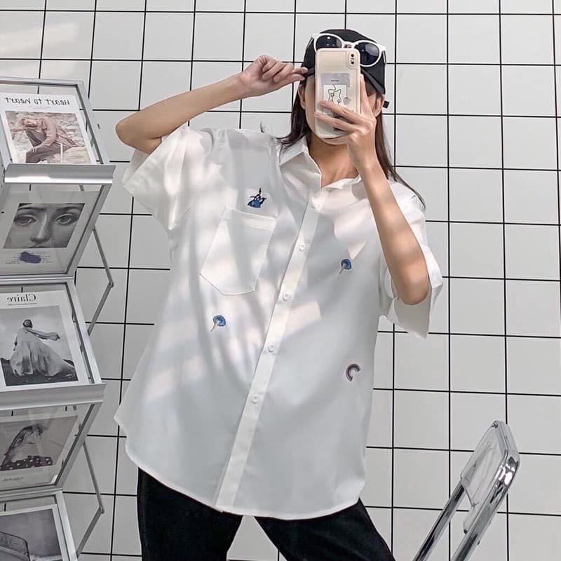 Áo sơ mi nam nữ ngắn tay họa tiết bori, sơ mi tay lỡ form rộng thêu hoạ tiết bele vải kate hàn phong cách ulzzang, KHO SỈ VN, sơ mi hàn quốc, sơ mi đi học, sơ mi học sinh, sơ mi cộc tay, sơ mi unisex, sơ mi kiểu